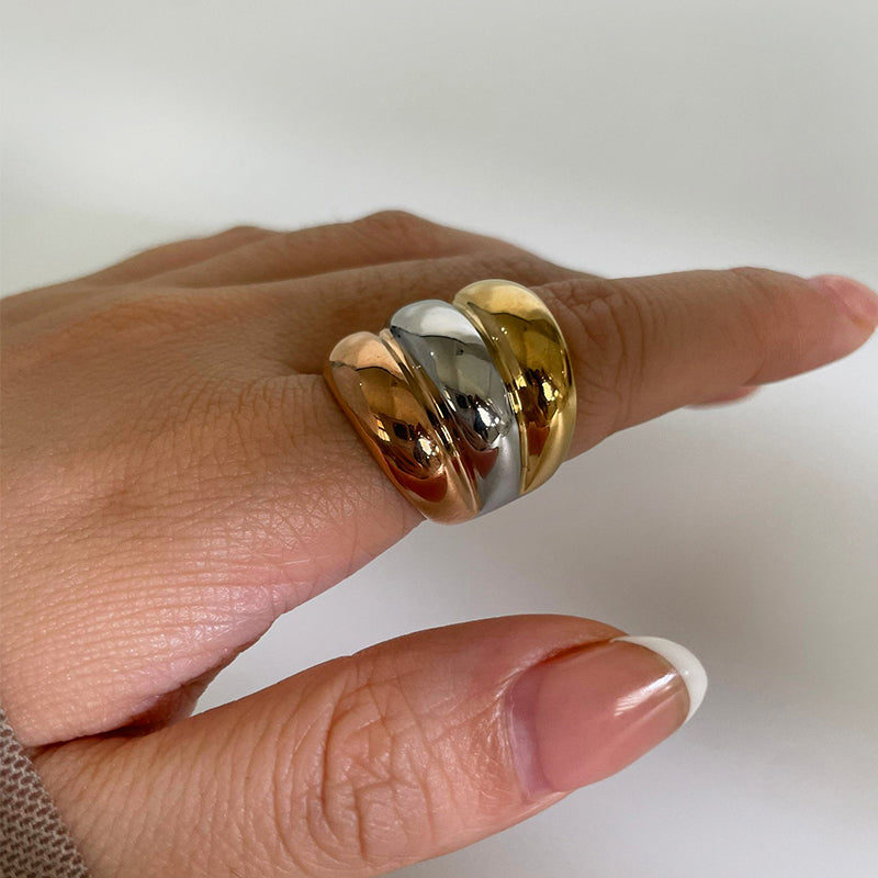 Anillo Estilo Nórdico Bloque De Color Acero Inoxidable