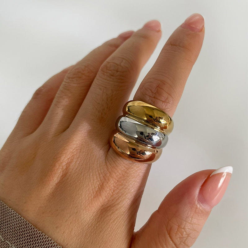 Anillo Estilo Nórdico Bloque De Color Acero Inoxidable