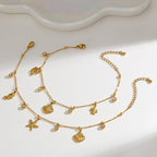 Elegante Lindo Básico Geométrico Estrella De Mar Delfín Acero Inoxidable 304 Chapados En Oro De 18K Circón Cadena Portacables Pulsera Con Múltiples Dijes.