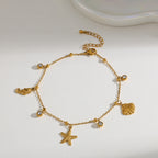 Elegante Lindo Básico Geométrico Estrella De Mar Delfín Acero Inoxidable 304 Chapados En Oro De 18K Circón Cadena Portacables Pulsera Con Múltiples Dijes.