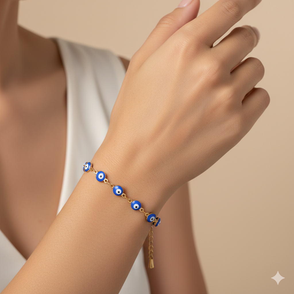 ✨ Pulsera Ojo Protector en Acero de Titanio Dorado ✨