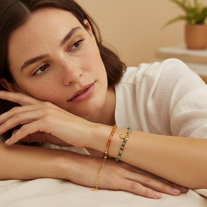 Pulsera en estilo Moderno Geométrico hecha en  Piedra Naturales y acero inoxidable